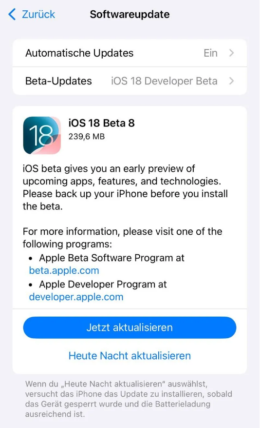 沙湖镇苹果手机维修分享苹果 iOS / iPadOS 18 开发者预览版 Beta 8 发布 